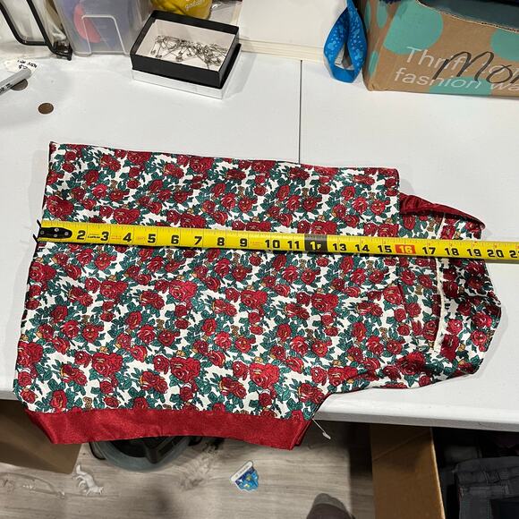 Vintage Kathryn Red Floral Satin Crop Pj Short Set Girly Sexy Feminine Large - Picture 7 of 9